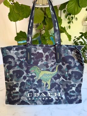 Coach Recycled Canvas Tote 42 With Camo Print And Rexy CF079 Green Black Gray